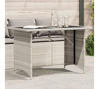 FUDUGEHMIOFWFJJ Tavolo Giardino Moderno con Piano in Vetro Temperato Grigio Chiaro 110x68x70 cm, Polyrattan Resistenti ai Raggi UV, Struttura in Acciaio per Esterni, Ideale per Patio e Terrazza