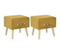 FUDUGEHMIOFWFJJ Velvet Nightstand Set of 2 Mustard Yellow Pine Wood Bedside Table with Drawer 40x35x40 cm Storage Ottoman End Table for Bedroom Living Room