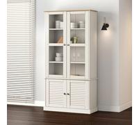 FUDUGEHMIOFWFJJ Vetrina VIGO 85x35x170 cm Rustic Display Cabinet in Solid Pine Wood with Glass Doors for Living Room & Dining Room, White Finish, Spacious Shelves for Collections, Easy Assembly