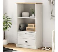 FUDUGEHMIOFWFJJ VIGO Wooden Bookcase 60x35x114.5 cm in Solid Pine White - Rustic Library Shelf with 2 Drawers Metal Knobs for Living Room, Bedroom Easy Assembly & Maintenance