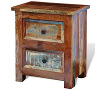 FUDUGEHMIOFWFJJ Vintage Reclaimed Wood Nightstand with 2 Drawers, Handcrafted Solid Wood Bedside Table for Bedroom Decor, Rustic Storage Cabinet with Iron Knobs