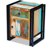 FUDUGEHMIOFWFJJ Vintage Wood Nightstand with Drawer and Door, Recycled Solid Wood Bedside Table with Steel Frame, Handmade Retro Storage Cabinet for Bedroom Living Room