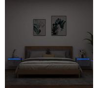 FUDUGEHMIOFWFJJ Wall Mounted LED Nightstand 2 Pack Gray Cement Modern Bedside Table with RGB Lighting Space Saving Floating Shelf for Bedroom Living Room