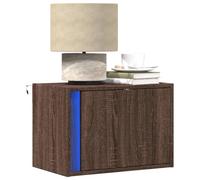 FUDUGEHMIOFWFJJ Wall Mounted Nightstand with LED Lights, Brown Oak Bedside Table with USB Charging, Modern Floating Cabinet for Bedroom Living Room Storage Organization