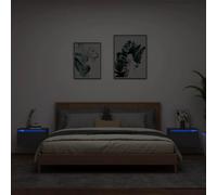FUDUGEHMIOFWFJJ Wall Mounted Nightstand with RGB LED Lights, 2 Pcs Black Multilayer Wood Bedside Table with USB Powered Shelf for Bedroom Living Room Modern Space Saving Furniture