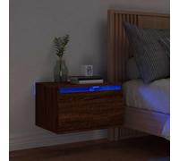 FUDUGEHMIOFWFJJ Wall Mounted Nightstand with RGB LED Lights, Brown Oak Floating Bedside Table with USB Charging, Modern Multifunctional Storage Cabinet for Bedroom Living Room