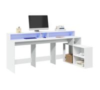 FUDUGEHMIOFWFJJ White LED Gaming Desk 200x104x91 cm with RGB Lights, Sturdy Particle Board Computer Desk for Home Office, Large Workstation with Storage Shelves and Cable Management Hole
