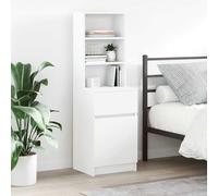 FUDUGEHMIOFWFJJ White Nightstand with Drawer and Open Shelves, Multilayer Wood Bedside Table 39x35x125cm for Bedroom Living Room, Modern Storage Cabinet with Smooth Surface and Wall Mounting Safety