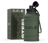 Fuel24 Borraccia in metallo da 1,3 l/2,2 l, robusta, a prova di perdite, senza BPA, 2 L e 1 L, in acciaio inox (1 litro), bottiglia grande da palestra per uomini, borraccia sportiva, viaggi,