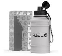 Fuel24 Borraccia in metallo da 1,3 l/2,2 l, robusta, a prova di perdite, senza BPA, 2 L e 1 L, in acciaio inox (1 litro), bottiglia grande da palestra per uomini, borraccia sportiva, viaggi,