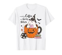 Fueled by Coffee Spooky Stories Ghost Pumpkin Tazza per Halloween Maglietta