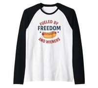Fueled by Freedom And Wieners Divertente Barbecue Patriottico Maglia con Maniche Raglan