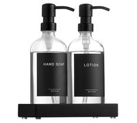 FUELIX Moderno Distributore di Sapone in Vetro Distributori di Detersivo Vintage per Cucina, 17Oz/500Ml Set da Bagno con Vassoio, Dispenser Doccia Distributore di Detersivo C