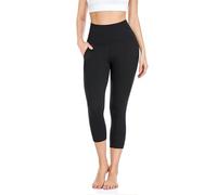 FuelMeFoot 3/4 Leggins Capri Vita Alta Donna, Sportivi Vita Alta Anticellulite Pantaloni, per Sport, Fitness,Pilates,Yoga, Allenamento, Corsae, Palestra.A2-Nero con Tasche L/XL