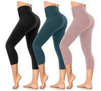 FuelMeFoot 3/4 Leggins Capri Vita Alta Donna, Sportivi Vita Alta Anticellulite Pantaloni, per Sport, Fitness,Pilates,Yoga, Allenamento, Corsae, Palestra.B3-Nero/Verde Scuro/Rosa L/XL