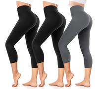 FuelMeFoot 3/4 Leggins Capri Vita Alta Donna, Sportivi Vita Alta Anticellulite Pantaloni, per Sport, Fitness,Pilates,Yoga, Allenamento, Corsae, Palestra.B4-Nero/Nero/Grigio Scuro L/XL