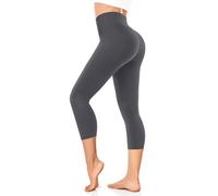 FuelMeFoot 3/4 Leggins Capri Vita Alta Donna, Sportivi Vita Alta Anticellulite Pantaloni, per Sport, Fitness,Pilates,Yoga, Allenamento, Corsae, Palestra.A12-Grigio Scuro L/XL