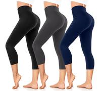 FuelMeFoot 3/4 Leggins Capri Vita Alta Donna, Sportivi Vita Alta Anticellulite Pantaloni, per Sport, Fitness,Pilates,Yoga, Allenamento, Corsae, Palestra.B2-Nero/Grigio Scuro/Navy S/M