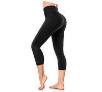 FuelMeFoot Leggings da donna a 3/4, a vita alta, colore nero, opachi, per sport, yoga, palestra., A1-nero., S-M