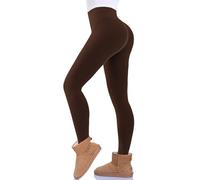 FuelMeFoot Leggings Termici Donna Foderato Fleece Vita Alta Invernali Leggings Felpati Vita Alta Caldi Elastici Pantaloni.05-Marrone L/XL