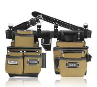FUERI Nylon & Leather Tool Belt Bags for Men and Women's, Heavy Duty Tool Pouches Set with 19 Pockets, Foam Padded Belt & Suspenders Loops for Carpenters, Framers and Electricians.