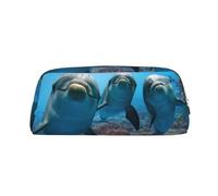 FUFIZU Divertente astuccio per matite con stampa di delfino che ti guarda, in PVC, unisex, per cosmetici, piccoli gioielli, Argento, Taglia unica, Bagagli per bambini