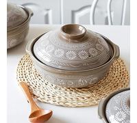 fUfIzU Pentola Giapponese in Ceramica Donabe, Casseruola Resistente al Calore con Coperchio, Pentola Rotonda in Terracotta in Gres, Cuociriso per Stati D'animo di Stufato,2L