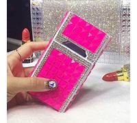 fUfIzU Portasigarette Accendino, Lusso Elettrico USB Bobina Ricaricabile di Sicurezza Antivento Senza Fiamma Mini Portasigari Sottile E Portatile Scatola Tascabilecristallo con Strass Glitter,Rosa
