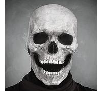 FUFRE Maschera di Halloween a testa intera con teschio, maschera realistica spaventosa con mascella mobile, maschera 3D a forma di teschio di Halloween, maschera in lattice per adulti, maschera