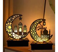 FUFRE Ramadan, 2 lanterne decorative, Ramadan, decorazione Crescent luna stelle luci musulmane Islam Eid Ramadan Festival decorazioni mezzaluna, luce notturna per feste, casa e come regalo (2 PCS-A)