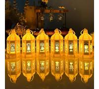 FUFRE Ramadan - Set di 6 lanterne decorative Ramadan Kareem con luce a LED bianca calda, decorazione per feste musulmane