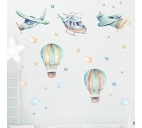 Fufuquare Adesivi da Parete Aerei e Palloncini a Caldo Colorati in Cartone Adesivi Murali in Vinile Rimuovibili con Nuvole e Stelle per Stanze Bambini Asilo Nido Classe