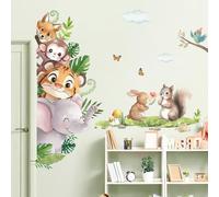 fufuquare Adesivi da Parete Cartone Animato Fiaba Foresta Animale Decalcomanie Murali con Scimmia Tigre Farfalla, Adesivi Murali per la Camera da Letto del Bambino Asilo Nido, Scuola Materna