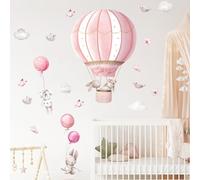 Fufuquare Adesivi da Parete con Palloncini a Caldo Rossi e Conigli Adesivi Murali Facili da Applicare con Sogni Animali per Stanze Bambini Asilo Nido Classe