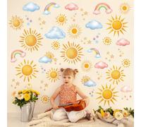 fufuquare Adesivi Murali Acquerellati con Sole, Arcobaleno, Nuvole e Stelle, Tema Meteo, Adesivi da Parete Adesivi Rimovibili Fai da Te per Camerette, Reparto neonatale, Aule Scolastiche