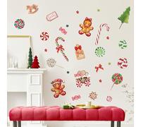 FUFUQUARE Adesivi Murali dell'uomo di Pan di Zenzero Natale Rosso e Verde Biscotto di Caramelle Decalcomanie PVC Buccia e Bastone Decorazione per la Festa del Festival Della Cucina Domestica