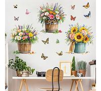 FUFUQUARE Adesivi Murali per Vasi di Fiori Decalcomanie Murali Floreali in Vaso per Farfalle Colorate Bonsai Bouquet Peel e Stick Decorazione per soggiorno Cucina Camera da letto Mobili per Porte