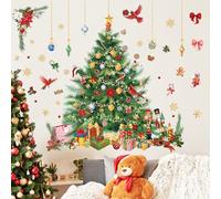 FUFUQUARE Grande Albero di Natale Adesivi Murali Acquerello Fiocco di Neve Palla Uccelli Decalcomania Della Parete Rimovibile Vacanze Invernali Forniture Per Il Partito di Natale Decorazioni