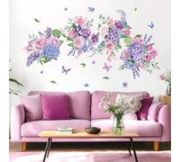 FUFUQUARE Viola Fiore Adesivi Murali Floreale Vite Farfalla Decorativo Parete Arte Decalcomanie Buccia e Bastone Ragazze Bambino Camera da Letto Arredamento