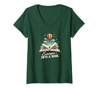 Fuga in Un Libro: Magica Avventura di Lettura Maglietta con Collo a V, Donna, Verde Foresta, L