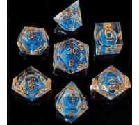 Fugacity DND Dice Set, Liquid Core Handmade Sharp Edge 7 Piece Resin Dice-Dungeons and Dragons Polyhedral Dice Set, D&D Dice Set with Gift Dice Case for RPG MTG Table Games(DEEP Blue Sand & Gold)