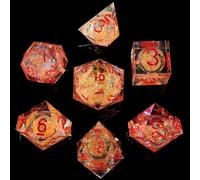 Fugacity DND Dice Set, Liquid Core Handmade Sharp Edge 7 Piece Resin Dice-Dungeons and Dragons Polyhedral Dice Set, D&D Dice Set with Gift Dice Case for RPG MTG Table Games(Orange Sand & Red)