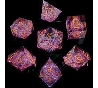 Fugacity DND Dice Set, Liquid Core Handmade Sharp Edge 7 Piece Resin Dice-Dungeons and Dragons Polyhedral Dice Set, D&D Dice Set with Gift Dice Case for RPG MTG Table Games(Purple Sand & Golden)