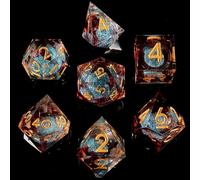 Fugacity DND Dice Set, Liquid Core Handmade Sharp Edge 7 Piece Resin Dice-Dungeons and Dragons Polyhedral Dice Set, D&D Dice Set with Gift Dice Case for RPG MTG Table Games (Blue Sand & Red)