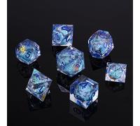 Fugacity DND - Set di dadi poliedrici in resina con nucleo liquido, fatti a mano, bordo affilato, 7 pezzi, Dungeons and Dragons, set di dadi per D&D con custodia regalo, per giochi di ruolo e MTG