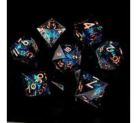 FugaCity Set di dadi per DND, realizzati a mano, con nucleo liquido, bordo affilato, 7 pezzi, in resina, poliedrici, D&D, set di dadi per giochi di ruolo e giochi da tavolo MTG