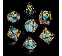 FugaCity Set di dadi per DND, realizzati a mano, con nucleo liquido, bordo affilato, 7 pezzi, in resina, poliedrici, D&D, set di dadi per giochi di ruolo e giochi da tavolo MTG