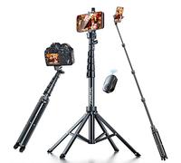 Fugetek Treppiede professionale per selfie da 157,5 cm, design stabile a 4 gambe, telecomando Bluetooth, 100% bastone e gambe in alluminio, leggero, portatile, tutto in uno, compatibile con iPhone e