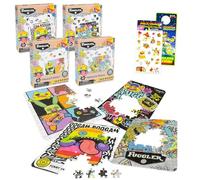 Fuggler Set di puzzle - Confezione da 4 pezzi con 200 puzzle divertenti mostri brutti più adesivi e altro per bambini e adulti | Fuggler Puzzle confezione da 4