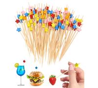 FUGLUS 100 Pezzi Stuzzicadenti Decorativi, 12cm Stuzzicadenti Per Feste, Stecchini per Aperitivo, Spiedini Legno per Finger Food, Accessori per Stella